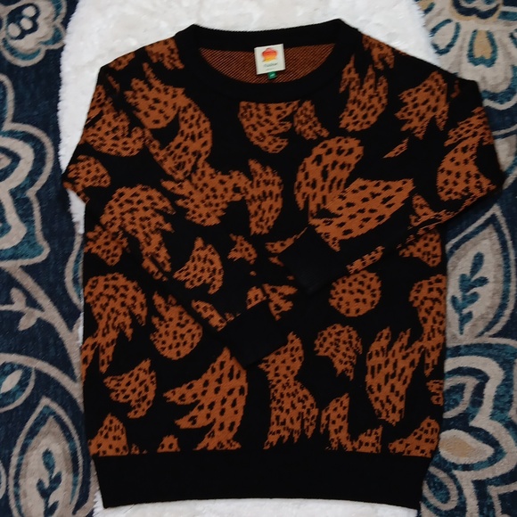 FARM Rio bananica intarsia orange & black printed knit sweater women's XS - Picture 9 of 14